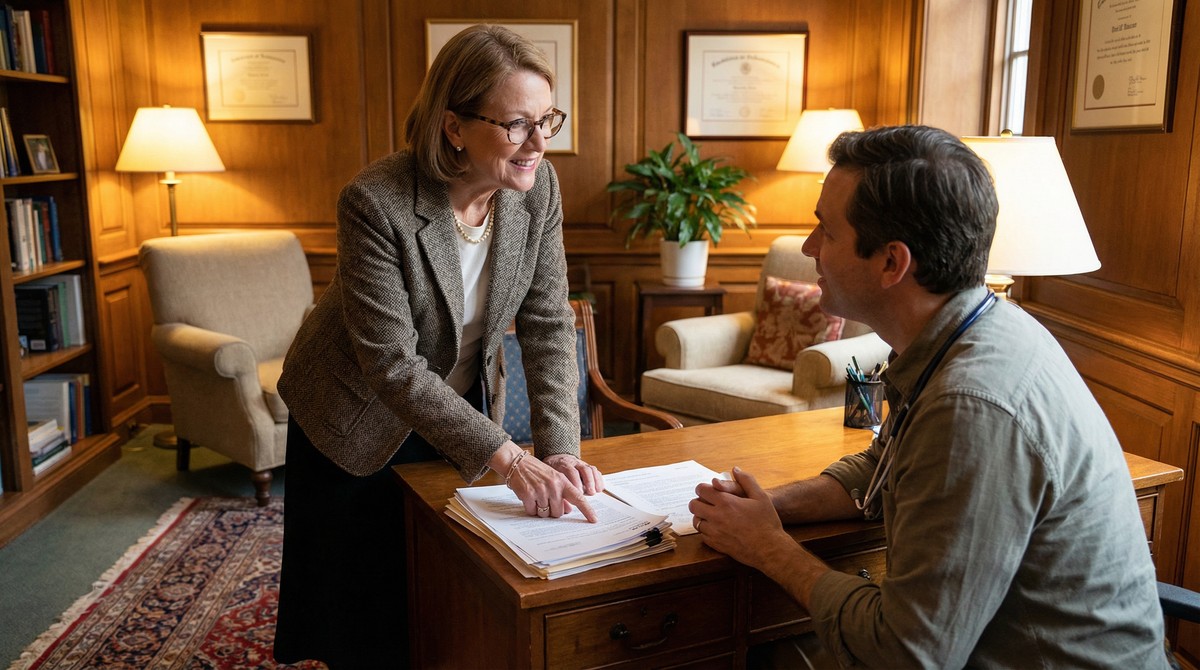 Guest confidently reviewing a medical checklist with their physician during a consultation