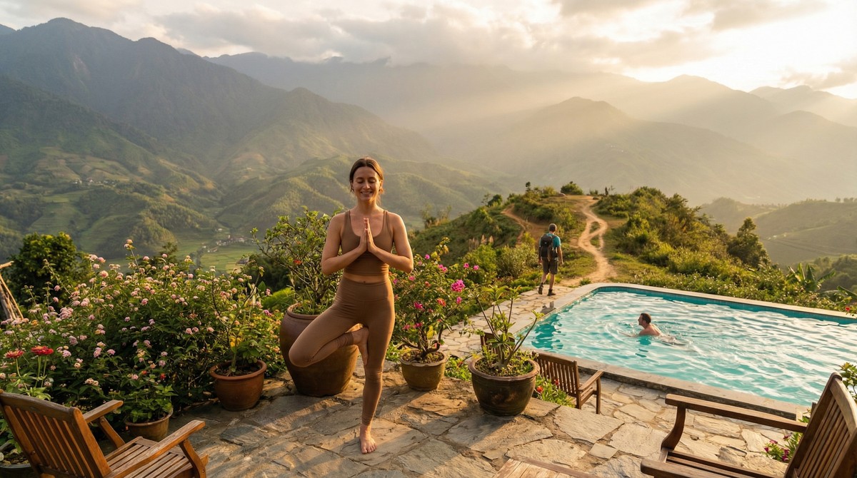 Man in his 60s teeing off on a lush golf course at golden hour