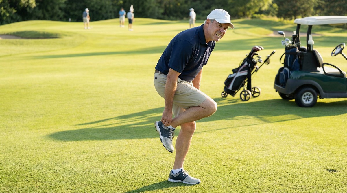 Person limping off golf course