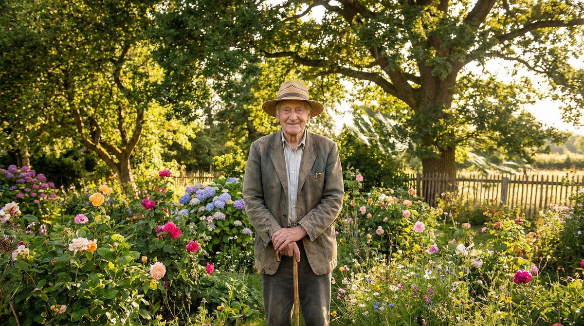 Senior standing in garden