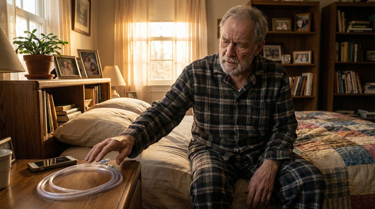 Reaching for oxygen tube