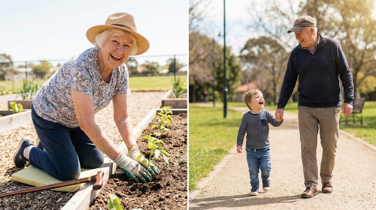 Senior gardening with grandchild