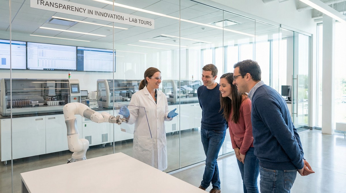 Inside Sterling Longevity's laboratory showing clean room environment, biosafety cabinets, and quality control protocols