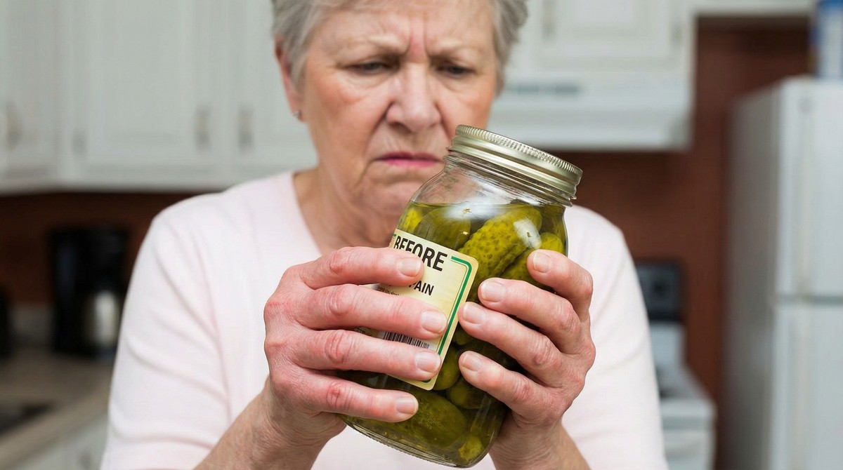 Hands struggling to open jar, swollen knuckles visible