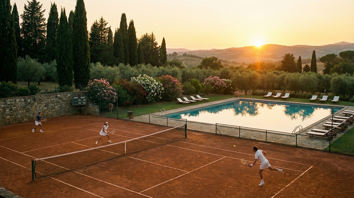 Tennis court at golden hour