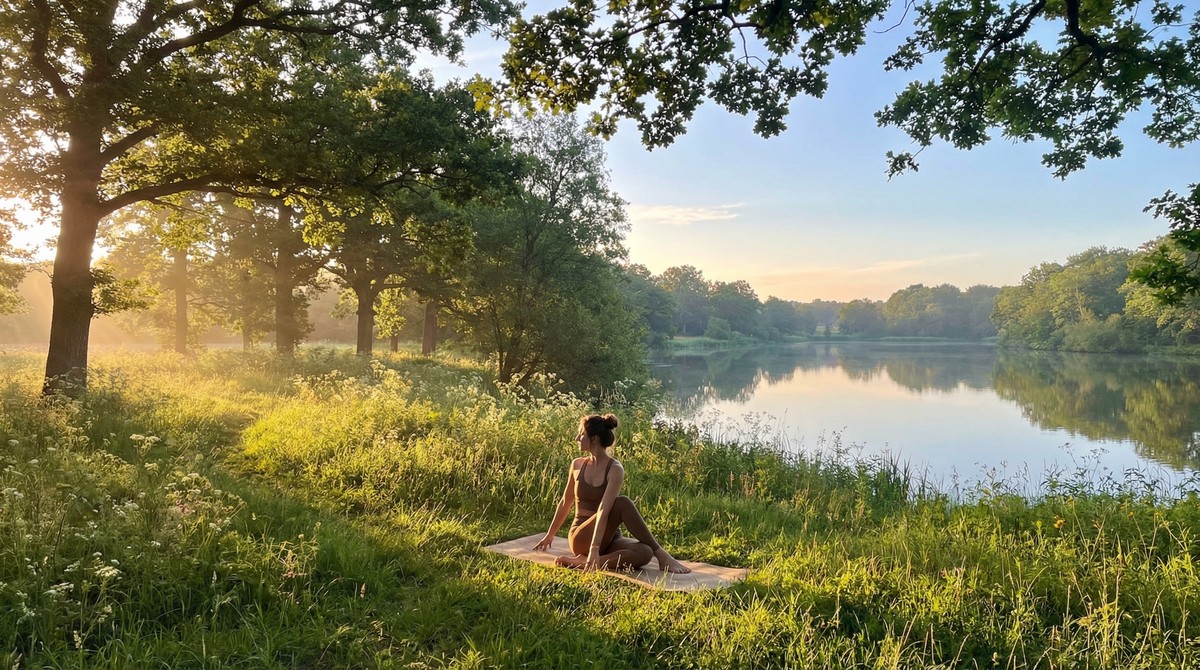 Guest doing light yoga stretches